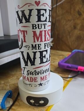 NaNa White Travel Tumbler with Black & Red Text